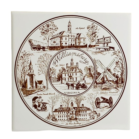 Vtg Colonial Williamsburg Virginia Trivets Round & Square Ceramic Tile Cork Back - Picture 6 of 7